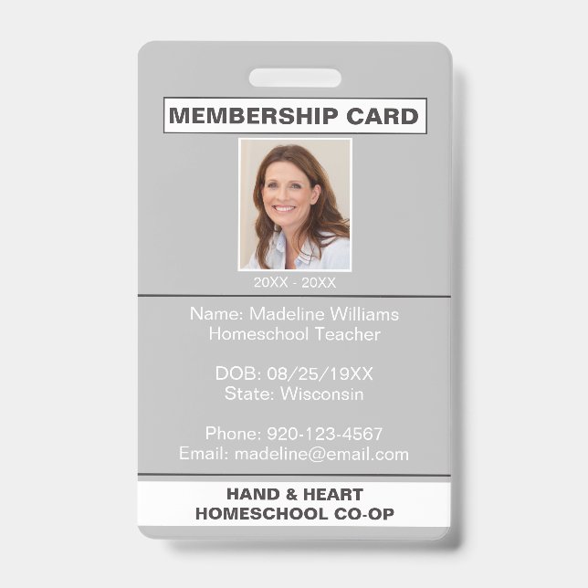 Homeschool CO-OP Membership Grey Parent ID Badge (Front)