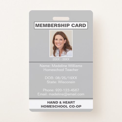 Homeschool CO_OP Membership Grey Parent ID Badge