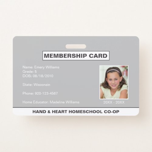 Homeschool CO_OP Membership ID Badge