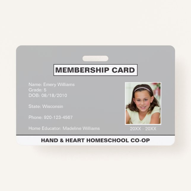 Homeschool CO-OP Membership ID Badge (Front)