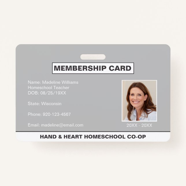 Homeschool CO-OP Membership Parent ID Badge (Front)