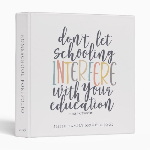Homeschool Colorful Quotes 3 Ring Binder
