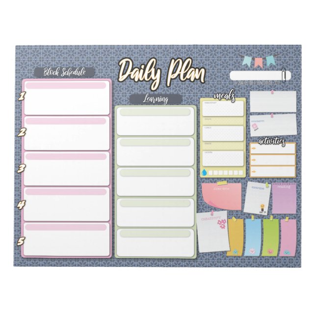HOMESCHOOL DAILY PLANNER block schedule notepad (Front)