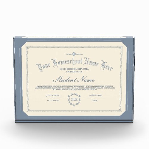 Homeschool Diploma Traditional Soft Blue Acrylic Award