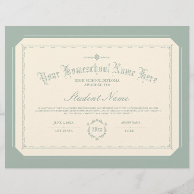 Homeschool Diploma Traditional Soft Green (Front)