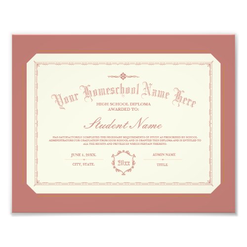 Homeschool Diploma Traditional Soft Red Photo Print