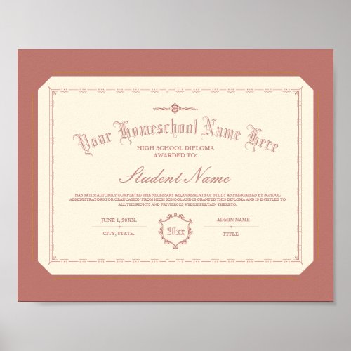 Homeschool Diploma Traditional Soft Red Poster