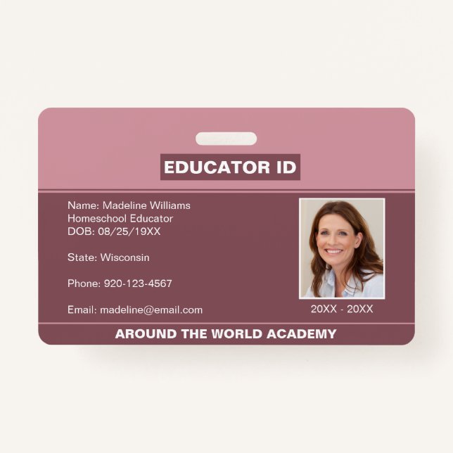 Homeschool Educator ID Blush Pink Badge (Front)