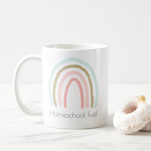 Homeschool Fuel Homeschool Mom Rainbow Glitter Coffee Mug (With Donut)