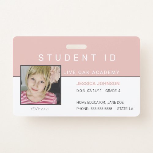Homeschool Girl Student ID Badge  Pink Rainbow