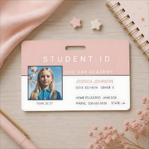 Homeschool Girl Student ID Badge Pink Rainbow