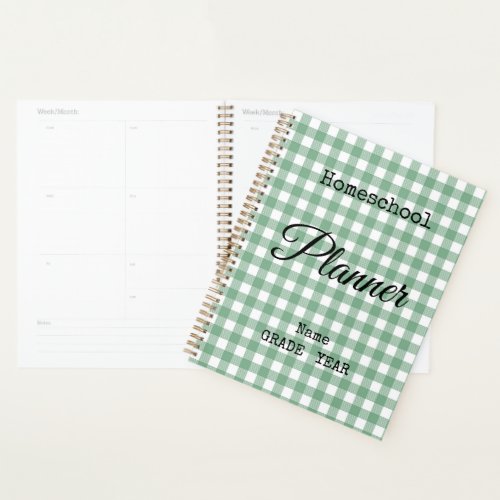 Homeschool Green Gingham Back to School Spiral Planner