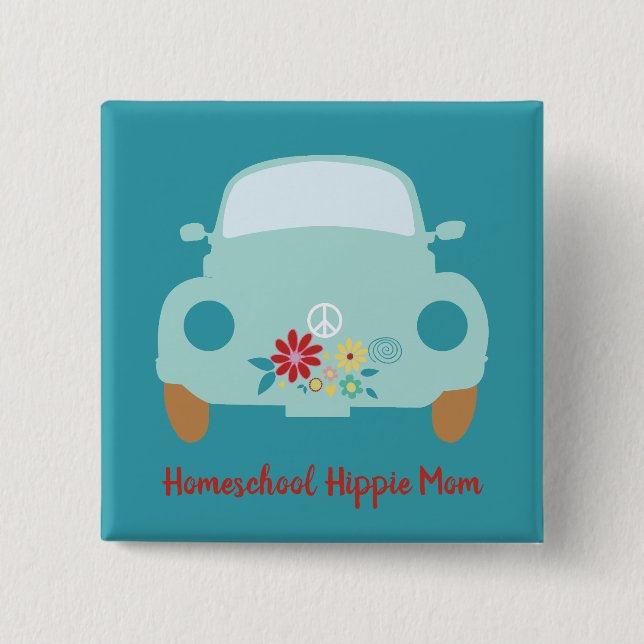 Homeschool Hippie Mom Button (Front)