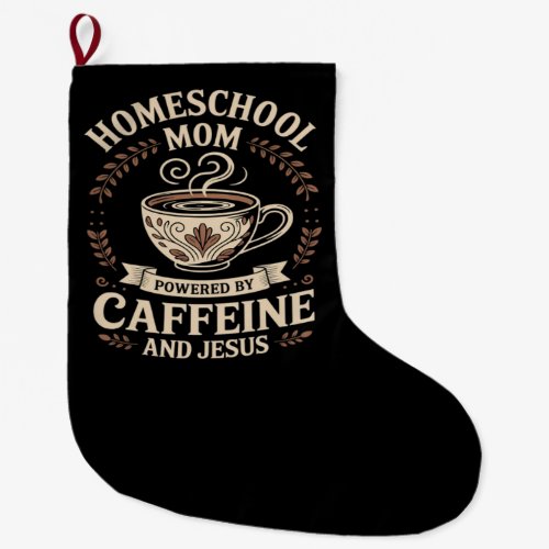 Homeschool Mom Powered by Caffeine and Jesus Large Christmas Stocking