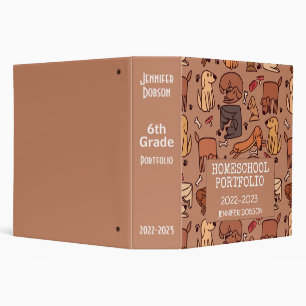 Homeschool portfolio colorful dog animated pattern 3 ring binder