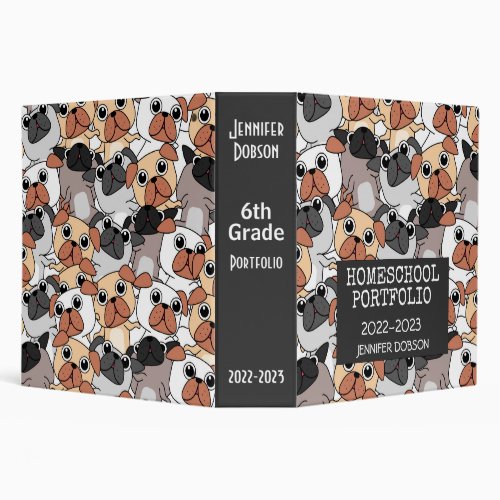 Homeschool portfolio colorful dog animated pattern 3 ring binder