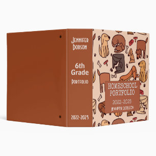 Homeschool portfolio colorful dog animated pattern 3 ring binder