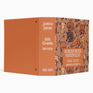 Homeschool portfolio colorful dog animated pattern 3 ring binder