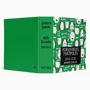 Homeschool portfolio colorful dog animated pattern 3 ring binder