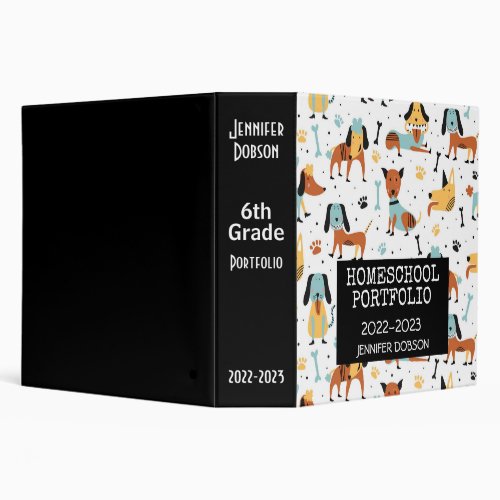 Homeschool portfolio colorful dog pattern  3 ring binder