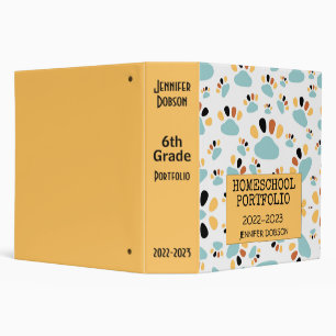 Homeschool portfolio colorful dog paw pattern 3 ri 3 ring binder