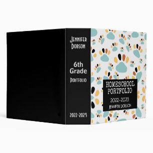 Homeschool portfolio colorful dog paw pattern 3 ri ring binder