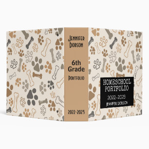 Homeschool portfolio colorful dog paws & bones 3 r ring binder