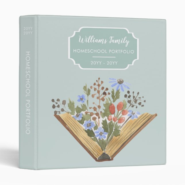 Homeschool Portfolio Organization Mint Green 3 Ring Binder (Front/Spine)