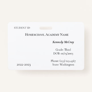 Homeschool Student ID Badge