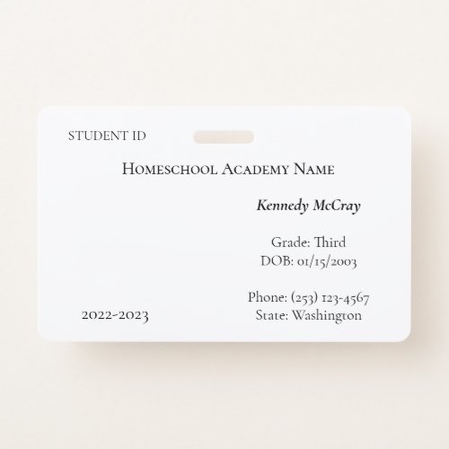 Homeschool Student ID Badge