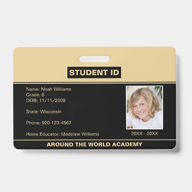 Homeschool Student ID Badge Black Gold (Front)
