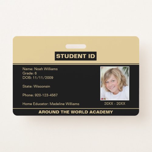 Homeschool Student ID Badge Black Gold