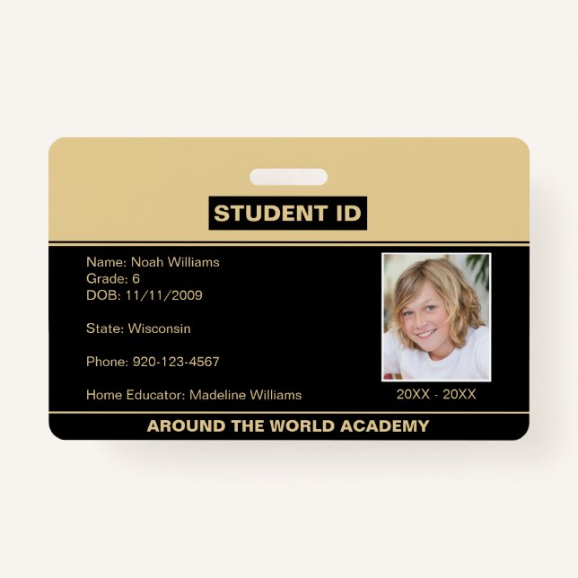 Homeschool Student ID Badge Black Gold (Front)
