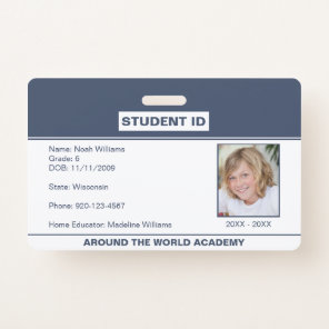 Homeschool Student ID Badge Blue White