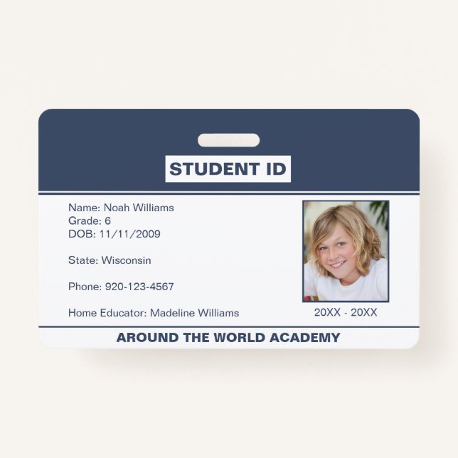 Homeschool Student ID Badge Blue White (Front)