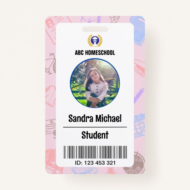 Homeschool Student ID Badge, Child Photo & Barcode Badge (Front)