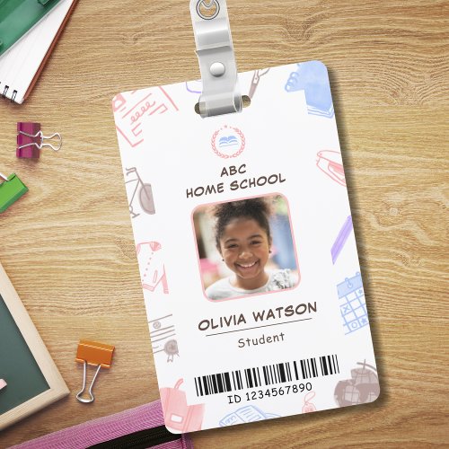 Homeschool Student ID Badge Child Photo Barcode Badge