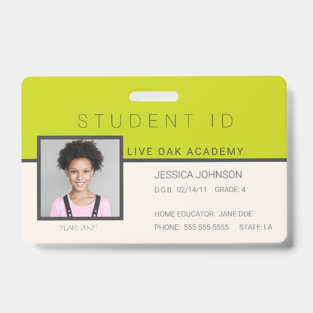Homeschool Student ID Badge | Doodles Green (Front)