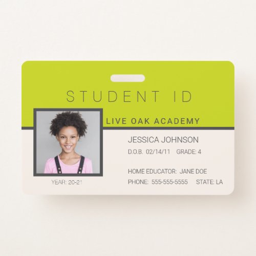 Homeschool Student ID Badge  Doodles Green