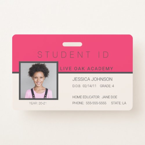 Homeschool Student ID Badge  Doodles Pink