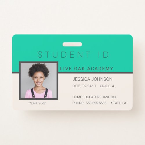 Homeschool Student ID Badge  Doodles Teal