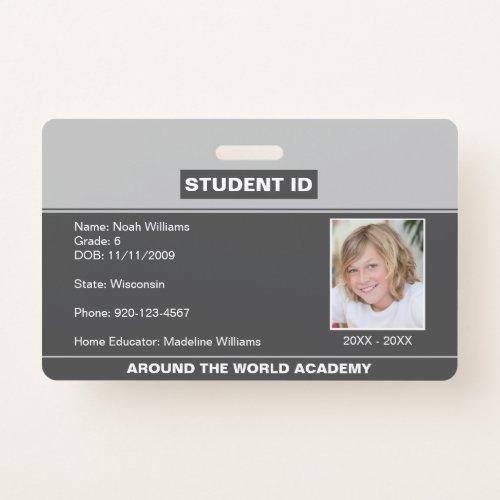 Homeschool Student ID Badge Gray