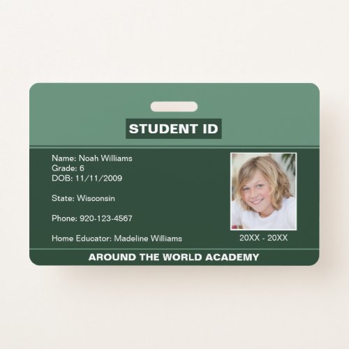 Homeschool Student ID Badge Green