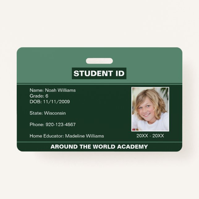 Homeschool Student ID Badge Green (Front)