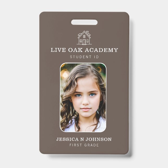 Homeschool Student ID Badge | Minimalist Taupe (Front)