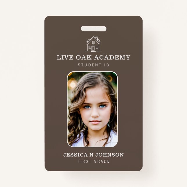 Homeschool Student ID Badge | Minimalist Taupe (Front)