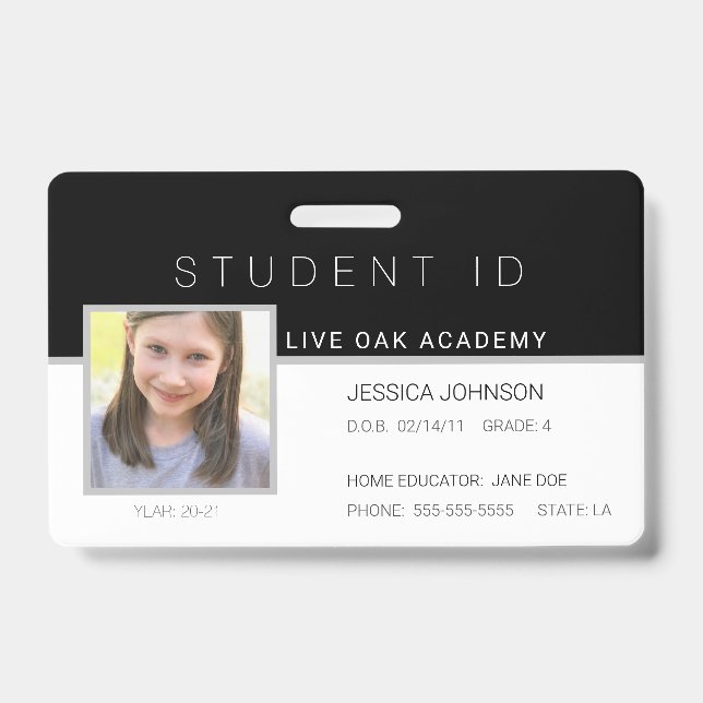 Homeschool Student ID Badge | Modern Black (Front)