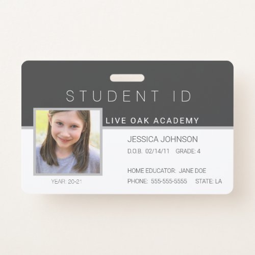 Homeschool Student ID Badge _ Modern Dark Grey