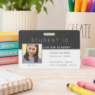 Homeschool Student ID Badge - Modern Dark Grey