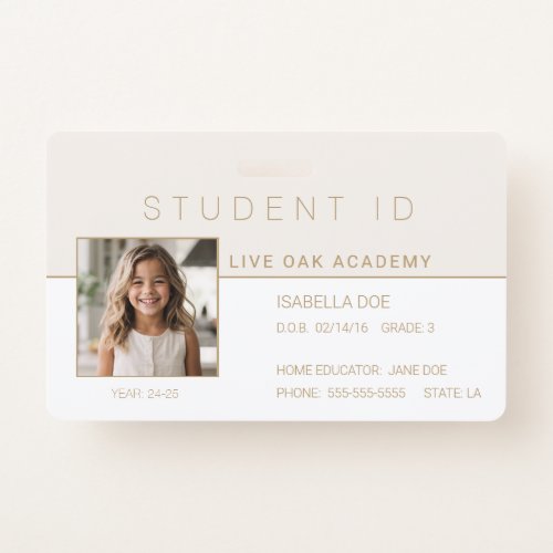 Homeschool Student ID Badge  Modern Gold